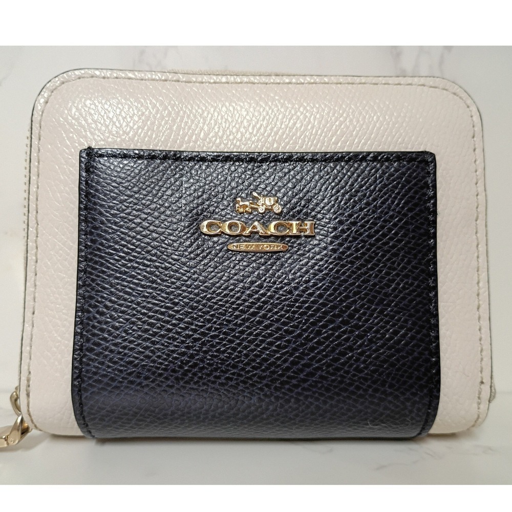 COACH White & Navy Colorblock Leather Bi-fold Wallet